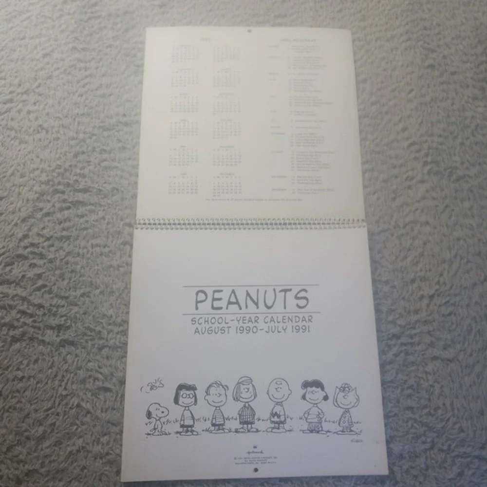 Hallmark Peanuts 1990-1991 School Year Calendar Vintage Charlie Brown Snoopy 90s